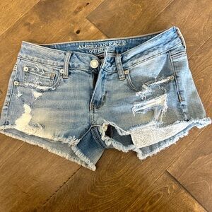 American Eagle Super Low Rise shortie with lace pocket detail size 2